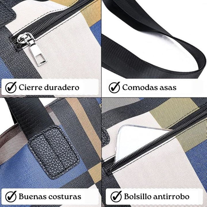 CARTERA BOLSO A CUADROS CUERO PU Y ASAS